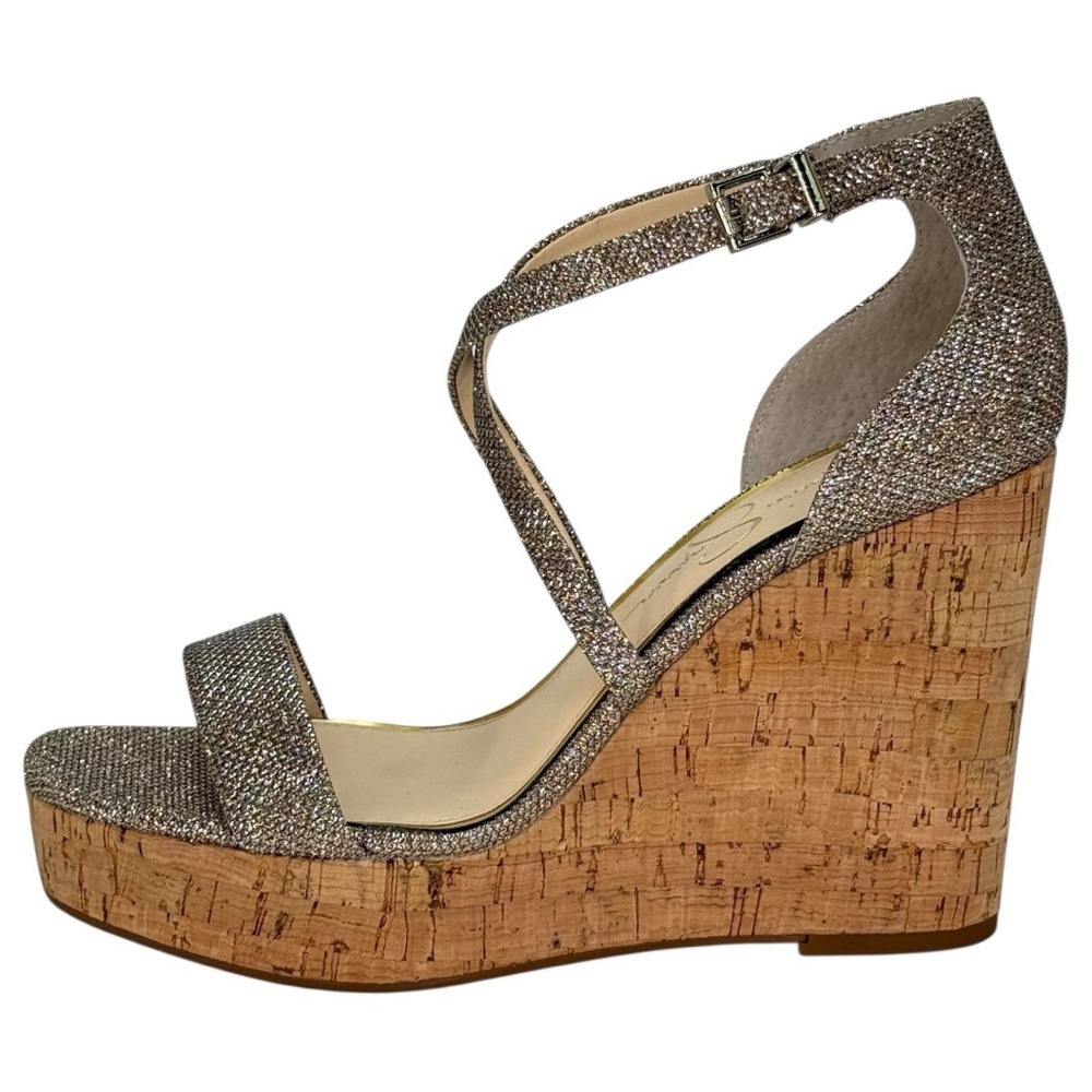 Jessica Simpson Stassi Gold Glitter Womens Wedge Heels Size 9.5M - Picture 3 of 11